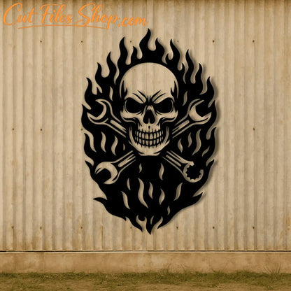 Fire skull mechanic SVG PNG for garage wall art