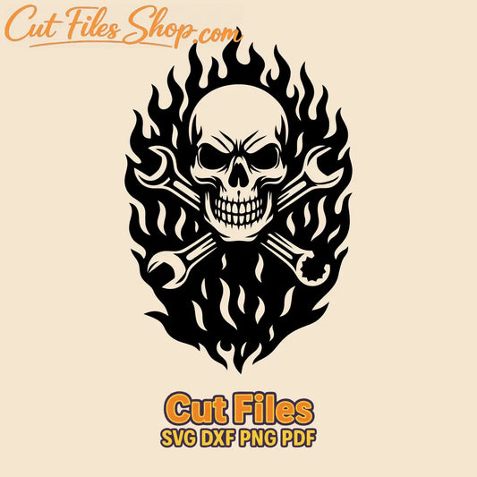 Skull with wrenches SVG DXF for plasma and engraving