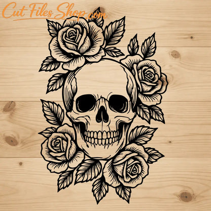 Gothic skull with roses SVG DXF for xTool, Silhouette and laser projects