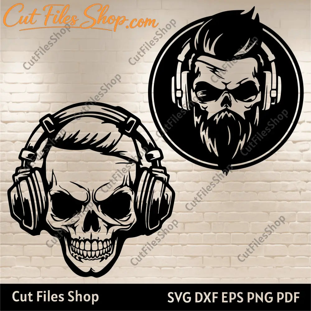 Skulls svg files, T Shirt Design, Headphones Svg, Halloween Skull svg, Dxf for cnc cutting, laser engraving files, halloween party svg, halloween cricut, wall halloween decor svg dxf, where download svg for halloween, cut files shop halloween