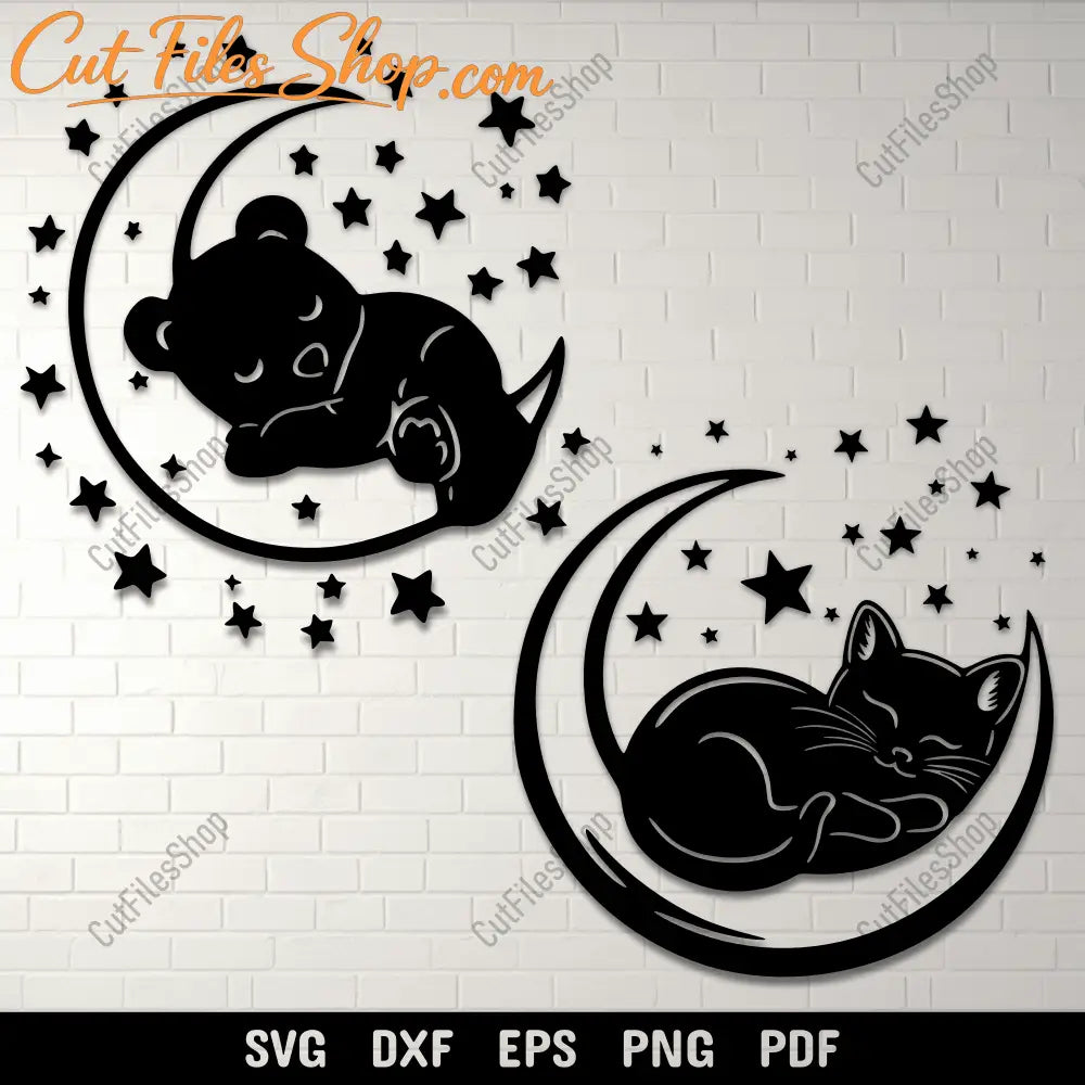 Sleeping bear on crescent moon SVG