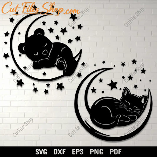 Sleeping bear on crescent moon SVG