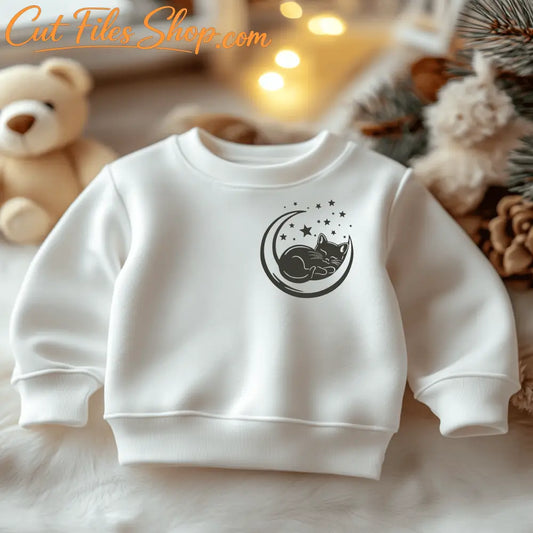 Cute sleeping cat moon silhouette cut file