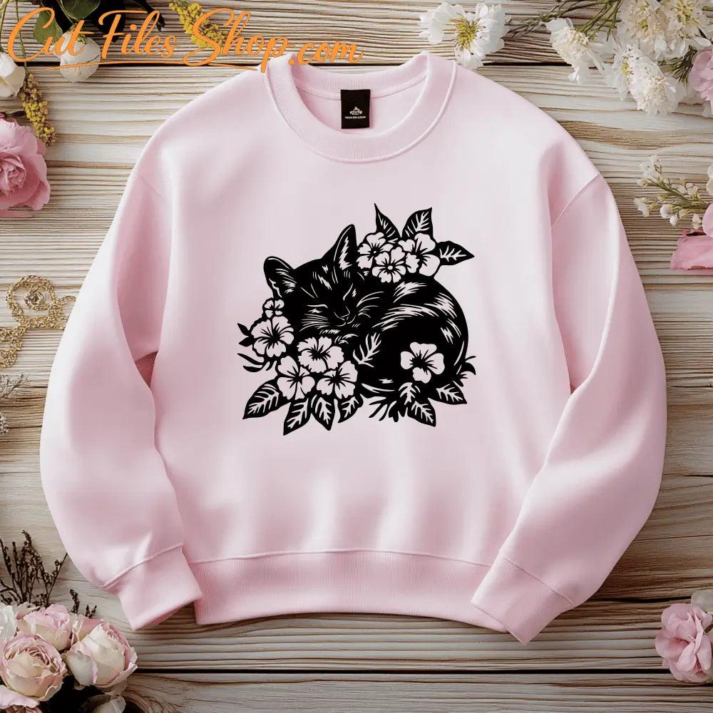 Floral Sleeping Cat SVG, DXF for Laser Cutting, CNC & Craft Files