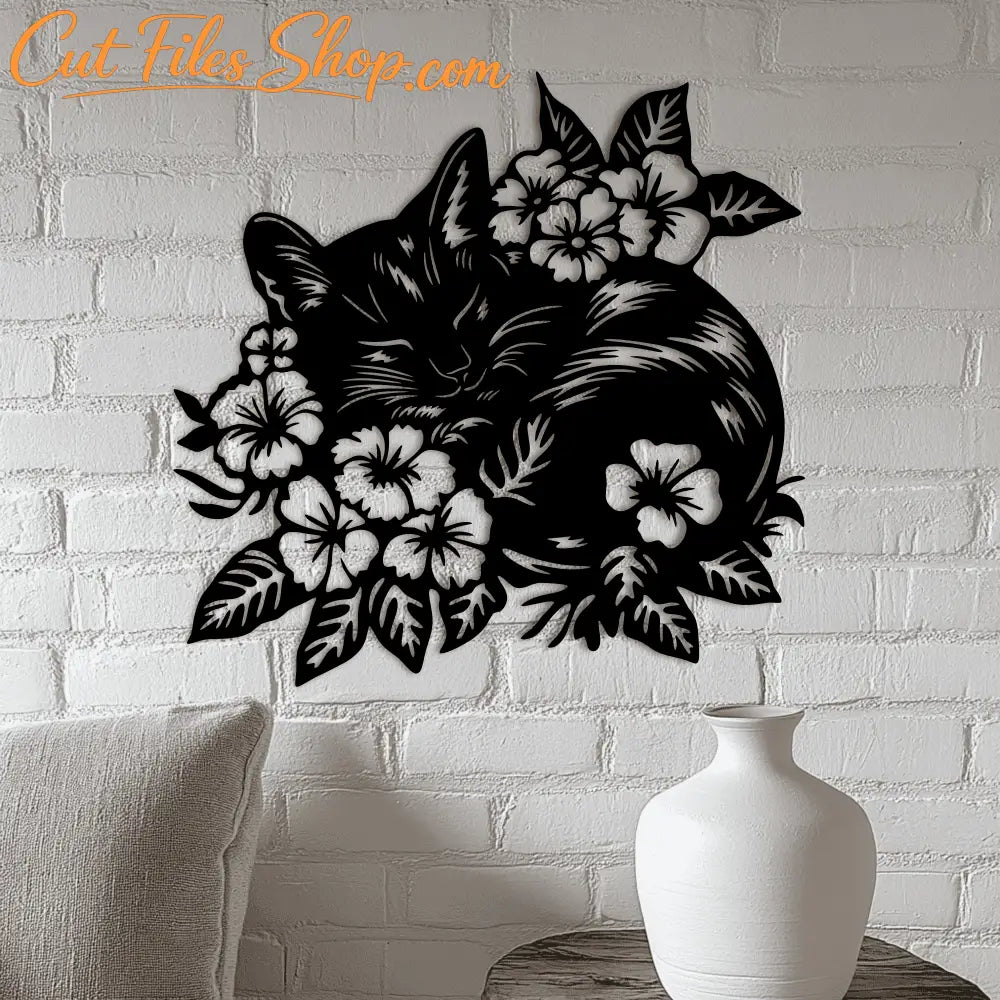 Flower Cat DXF for Laser & CNC, SVG for Cricut, DIY Craft & Apparel Design