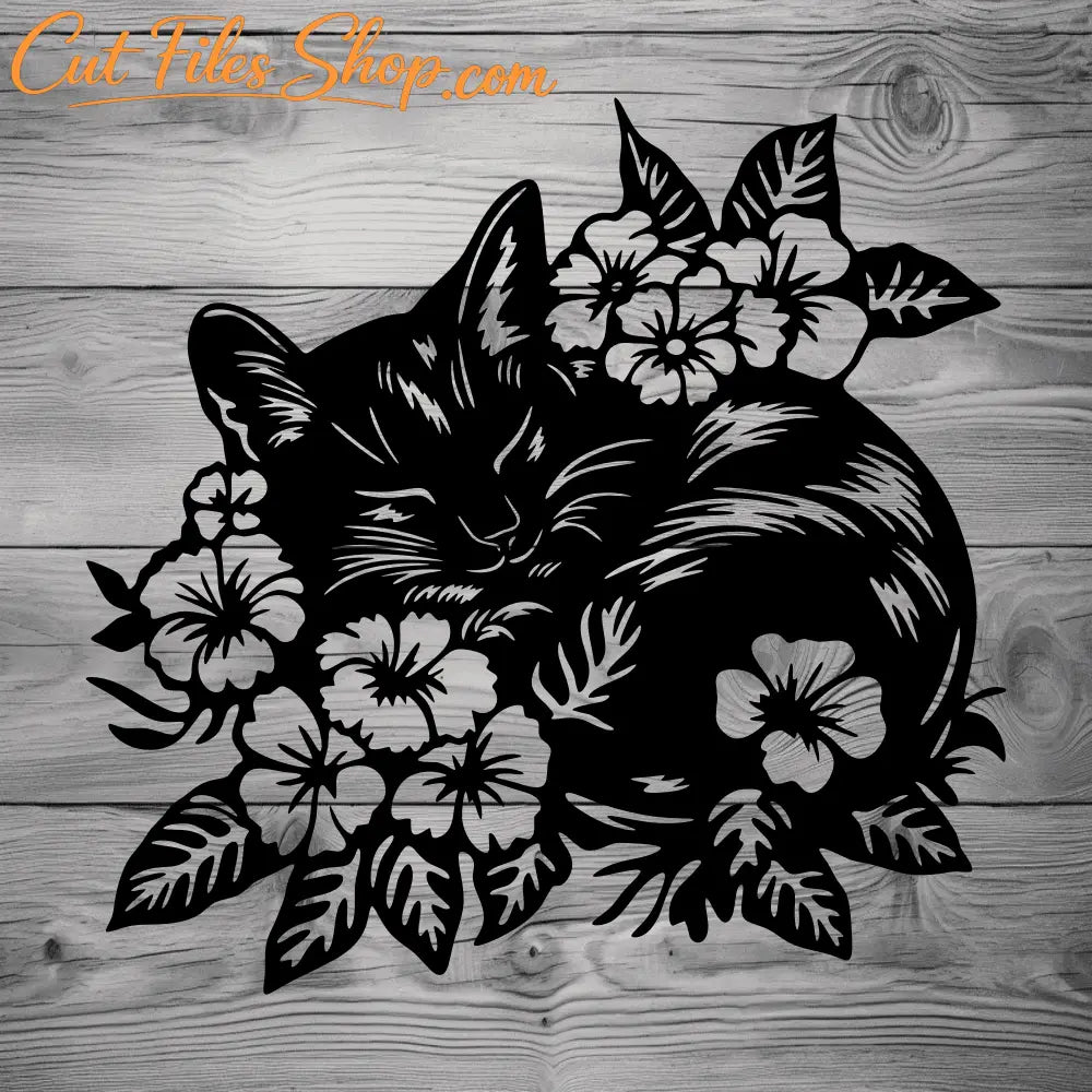 Sleeping Cat CNC & Laser Cut Files, SVG for Cricut, Floral Sweatshirt Design