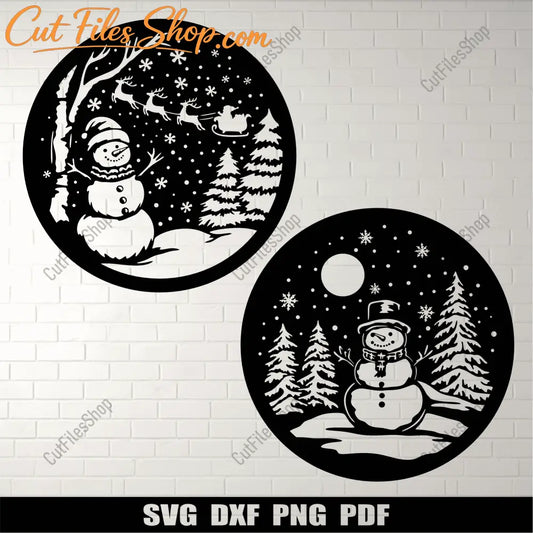 Snowman Svg Files, Cricut Project, Silhouette cut files, DXF for CNC, Sublimation Design, DIY Christmas Gift, Winter scene svg