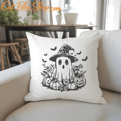 Detailed Spooky Floral Ghost SVG: Halloween Pillow Design