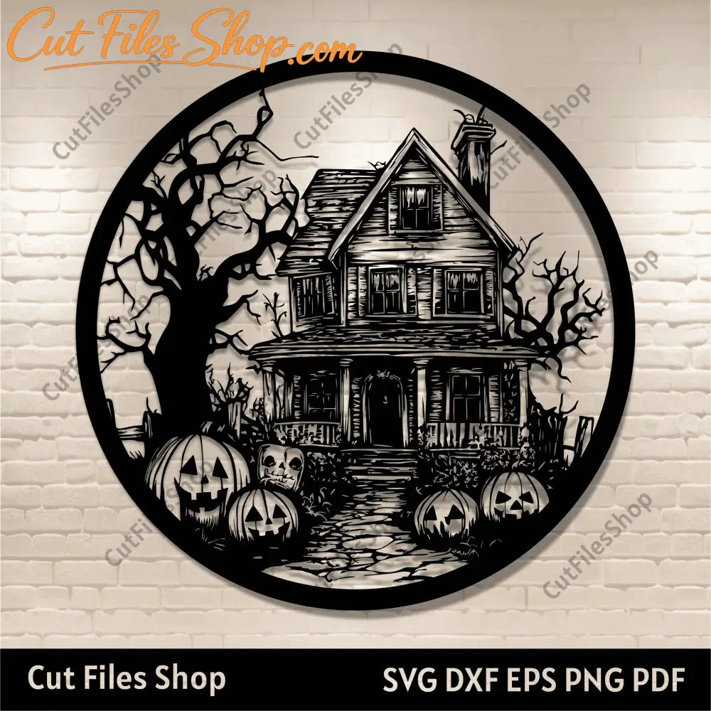 Spooky Haunted House SVG DXF, Glowforge, Cricut cut files, Sublimation Halloween T-shirt Design, Halloween Decor DIY