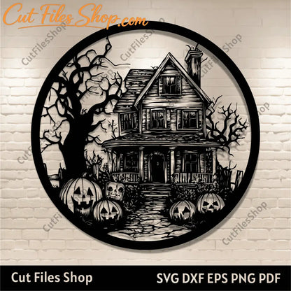 Spooky Haunted House SVG DXF, Glowforge, Cricut cut files, Sublimation Halloween T-shirt Design, Halloween Decor DIY