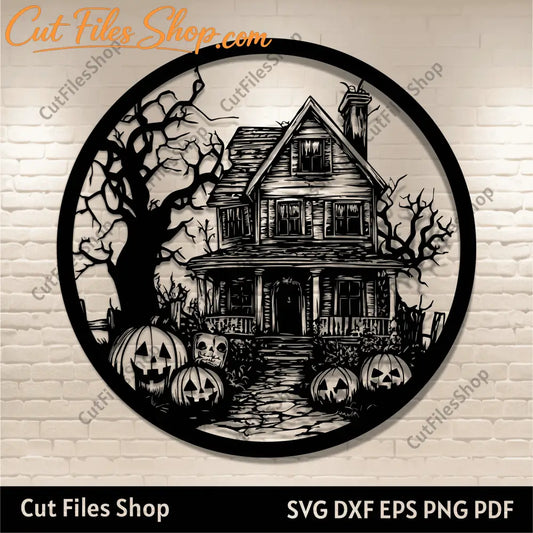 Spooky Haunted House SVG DXF, Glowforge, Cricut cut files, Sublimation Halloween T-shirt Design, Halloween Decor DIY