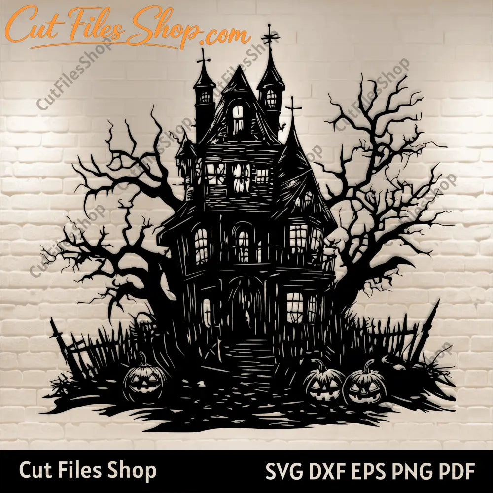Spooky Haunted House SVG EPS DXF files for Cricut, Silhouette, Glowforge, CNC Laser Cutting, T-shirt / Halloween Decor DIY, Jackolantern Svg, Fall decor Creating