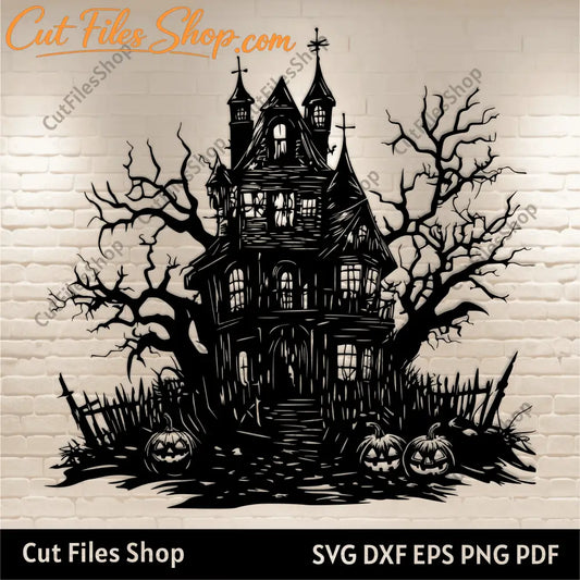 Spooky Haunted House SVG EPS DXF files for Cricut, Silhouette, Glowforge, CNC Laser Cutting, T-shirt / Halloween Decor DIY, Jackolantern Svg, Fall decor Creating