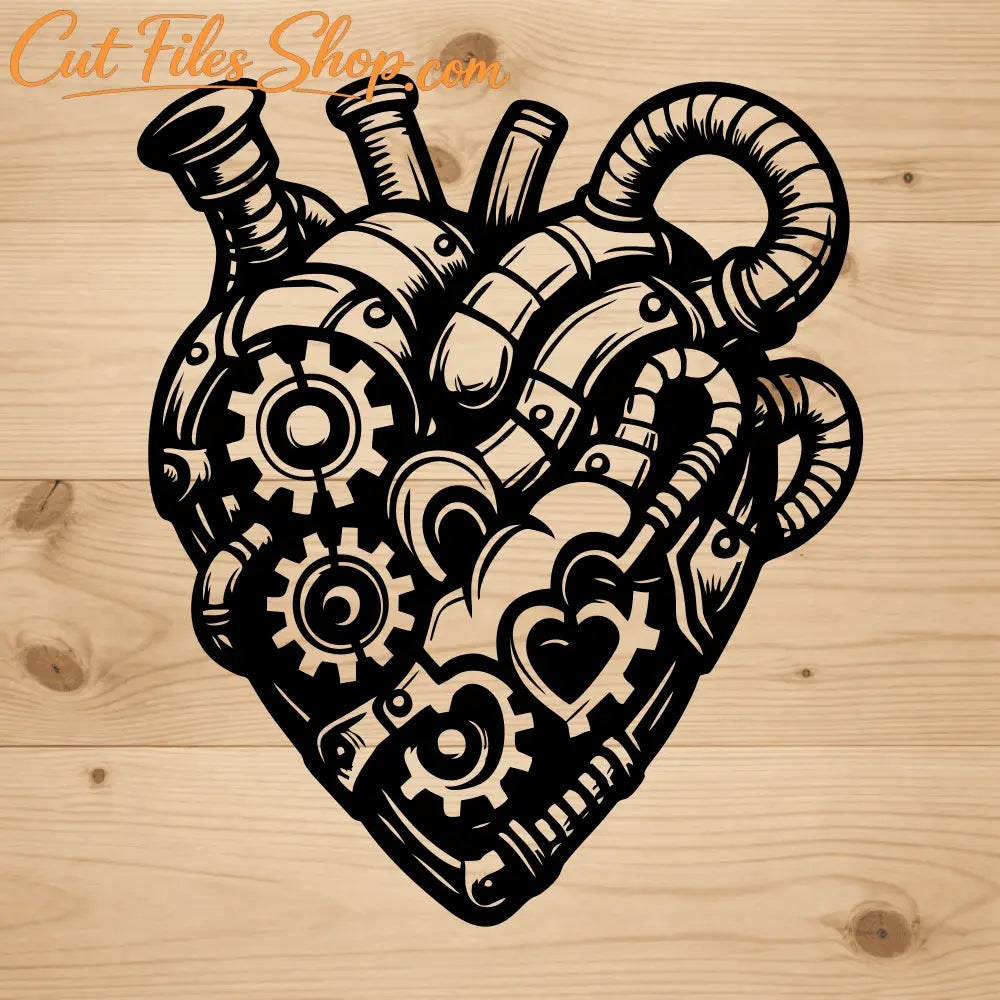 Mechanical steampunk heart SVG DXF for xTool, Silhouette and laser projects