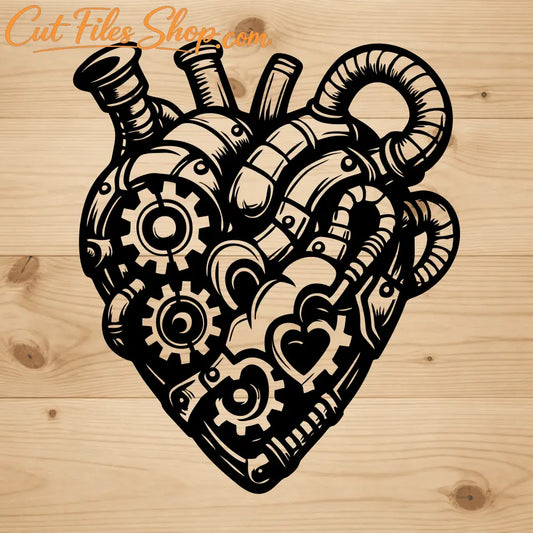 Mechanical steampunk heart SVG DXF for xTool, Silhouette and laser projects