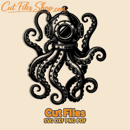 Steampunk octopus SVG with diver helmet and tentacles