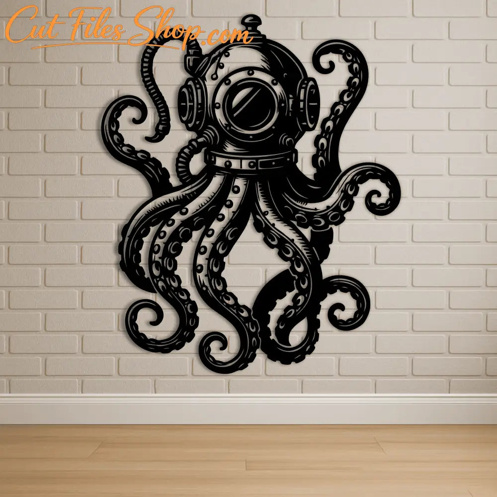 Octopus diver helmet PNG high-detail black and white design
