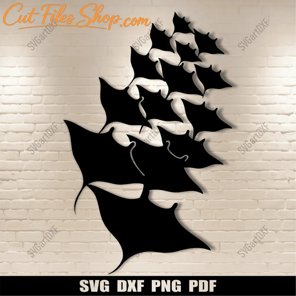 School of stingrays silhouette wall art design