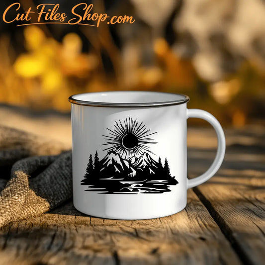 Sunset Mountain Scene DXF for CNC, Svg for Vinyl cutting, DIY Camping Mug Design