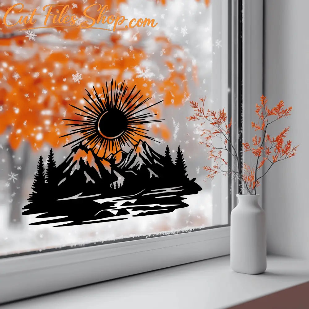 Mountains Sunset SVG & DXF for Cricut, Vinyl, and CNC Cutting, Window vinyl decal Svg