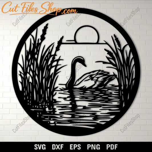 Swan on a Calm Lake DXF SVG Files for CNC, Cricut, and Silhouette Projects