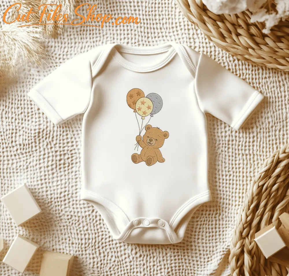 Machine embroidery teddy bear design with soft stitch details