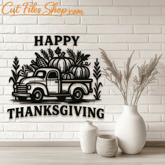 Happy Thanksgiving truck SVG for CNC laser cutting