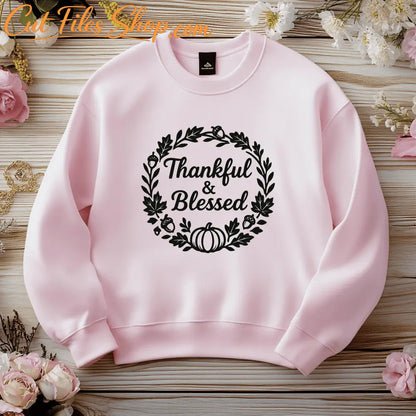 Thankful & Blessed wreath SVG DXF for Cricut and T-shirt design