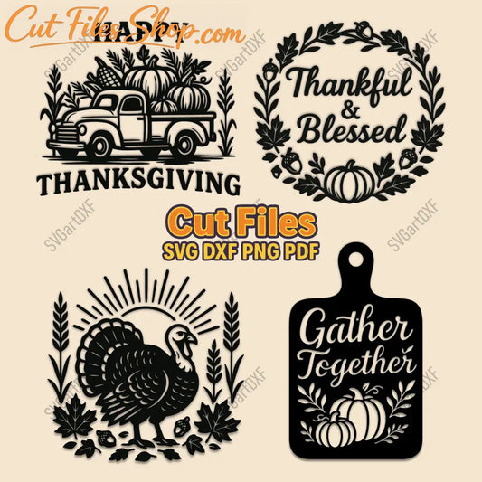 Thanksgiving SVG DXF PNG with turkey and pumpkins