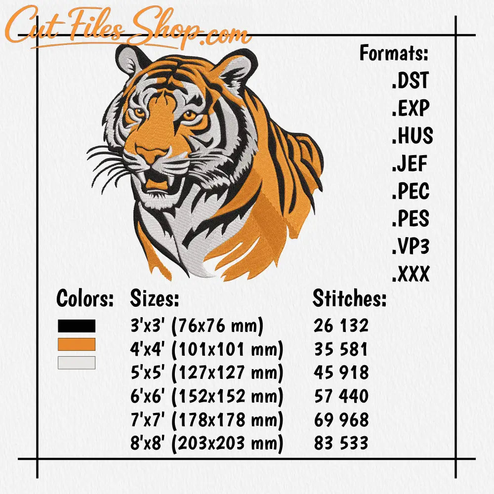 tiger embroidery design digital download