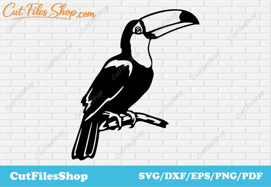 Toucan bird svg for cricut, Printable dxf files, Cutting file bird, Free SVG Files for T-Shirts, Free SVG Downloads, free svg designs, birds dxf files, bird decor dxf, bird for laser, toucan dxf, silhouette bird cutting, bird scene dxf