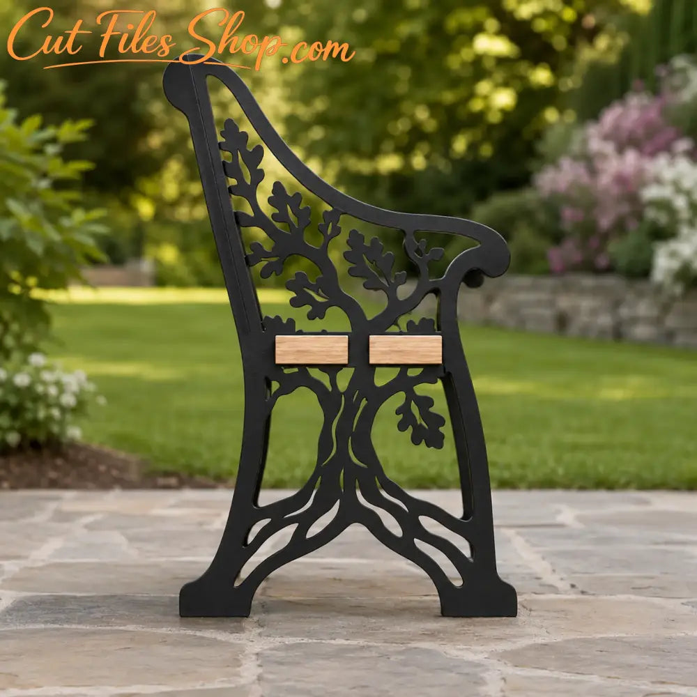 Garden bench dimensions in millimeters and inches for metal fabrication.
