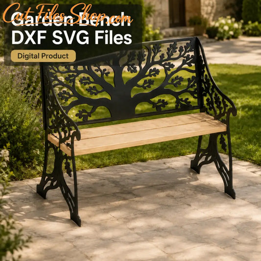 Tree garden bench DXF and SVG files for CNC laser and plasma cutting.
