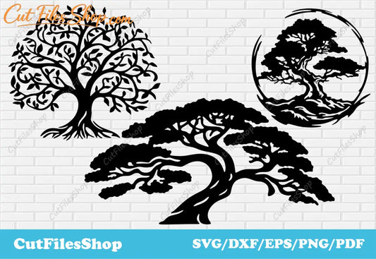 Tree of life cut files, Tree dxf for laser cutting, Silhouette trees, Svg for Cricut, Circle tree decor dxf, cut files shop, tree decor dxf, metal tree decor dxf for plasma cut, cnc cutting files, dxf tree for wood decor, sublimation png, vinyl cutting dxf, svg cut files, dxf for silhouette