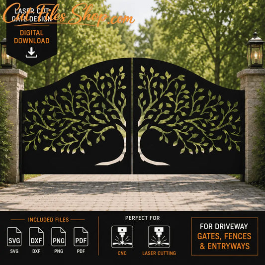 Tree of Life metal driveway gate CNC laser cut design.