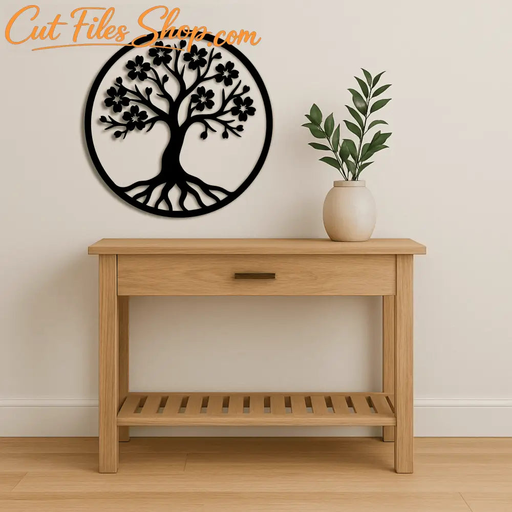 Flowering tree of life wall art template
