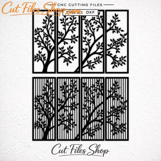 Eight tree privacy screen SVG and DXF designs for laser, CNC and plasma cutting.