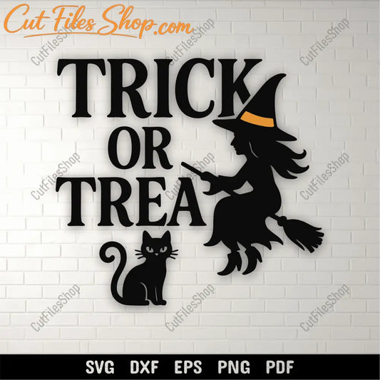 Trick or Treat SVG Halloween cutting file with witch and cat