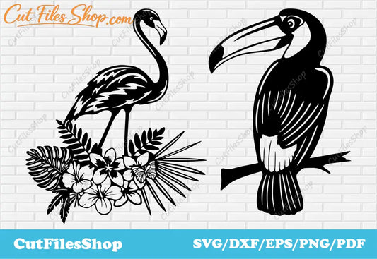 Tropical birds svg, flamingo dxf file, toucan dxf, birds for cricut, dxf for cnc, birds dxf files, tropical dxf, birds scene dxf, Vector Birds for Cricut, DXF for CNC, Birds Scenes DXF files, Cutting files, Laser cut files, Dxf for Plasma cut, Silhouette Cameo files, dxf for Scan n Cut