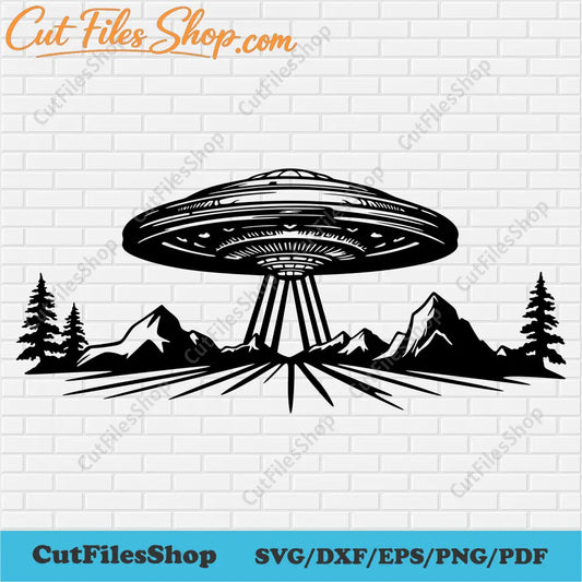 Ufo Svg file, Alien ufo cut files for Cricut, Silhouette, Dxf for Laser, Vector For T-shirt Design, Dtf Svg, sticker svg, alien svg, mountains scene dxf, forest scene dxf for laser, fantasy svg files, ufo art svg