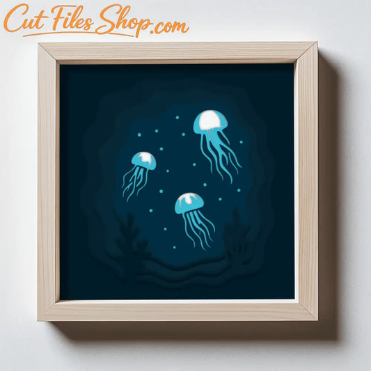 Underwater jellyfish 3D shadow box SVG DXF EPS PDF layered template