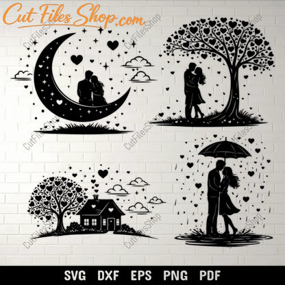 valentine love couple svg silhouette bundle
