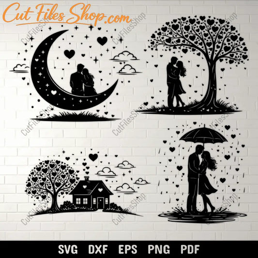 valentine love couple svg silhouette bundle