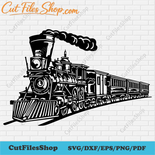 Vintage Train SVG cut files, Train DXF for Laser cut, Train for Cricut, Sublimation train, Dxf for Plasma, retro train svg, free cut files, train wall decor dxf, Silhouette stencil train,dxf for metal cutting, free dxf for cnc, Steam Train Svg