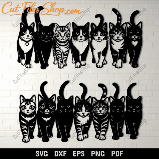 Walking cats SVG DXF EPS PNG for Cricut, laser cutting, CNC and sublimation