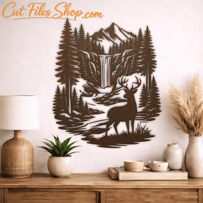 Deer mountain waterfall SVG design
