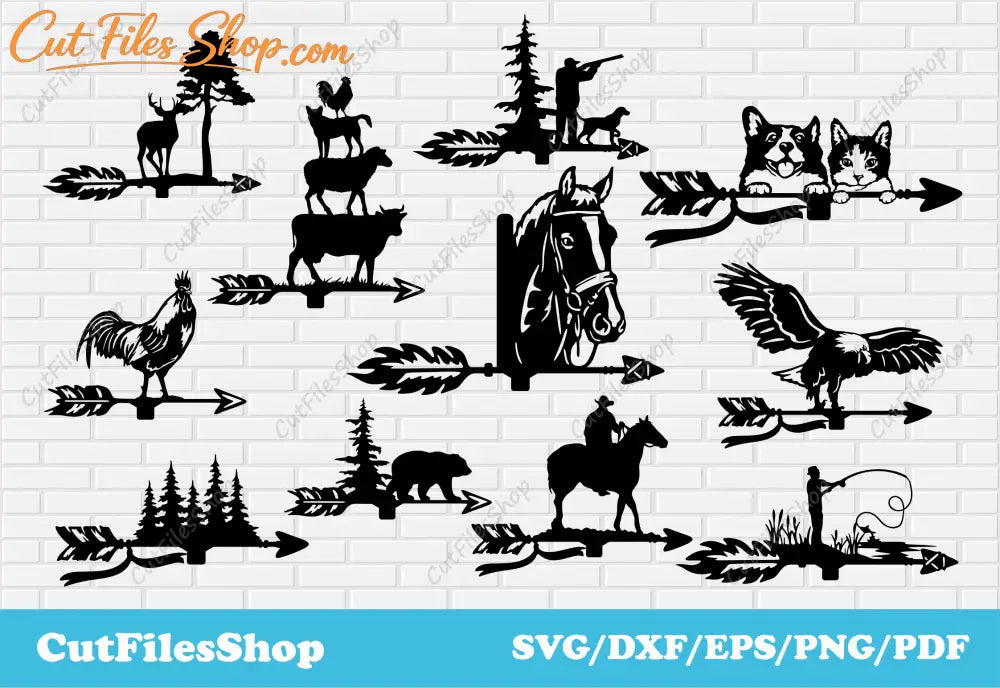 Weather vanes dxf files for CNC cutting, Rooster Weather Vane For Laser Cut, vanes dxf for laser cut, nature vane dxf, Weather Vane Silhouette, wind vane dxf, horse vane dxf, hunting vane dxf, fishing vane dxf, animals vanes dxf for plasma, horse vane dxf for laser cut, farm vane dxf, cowboy vane dxf