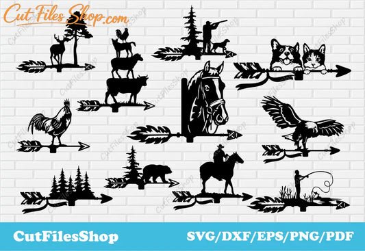 Weather vanes dxf files for CNC cutting, Rooster Weather Vane For Laser Cut, vanes dxf for laser cut, nature vane dxf, Weather Vane Silhouette, wind vane dxf, horse vane dxf, hunting vane dxf, fishing vane dxf, animals vanes dxf for plasma, horse vane dxf for laser cut, farm vane dxf, cowboy vane dxf