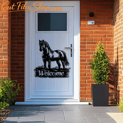 Outdoor Welcome Horse DXF for Plasma Cutting, CNC, and DIY Metal Art