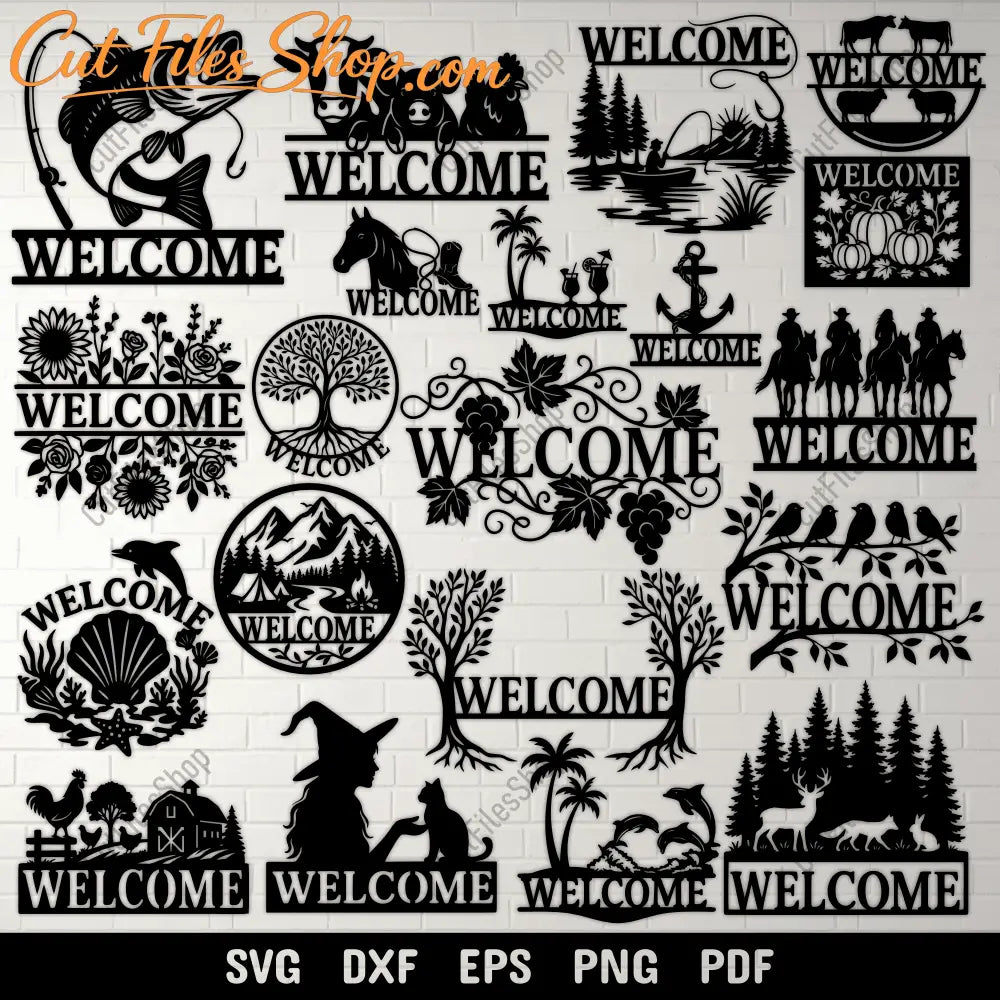 Welcome sign SVG DXF bundle for Cricut and Silhouette cutting